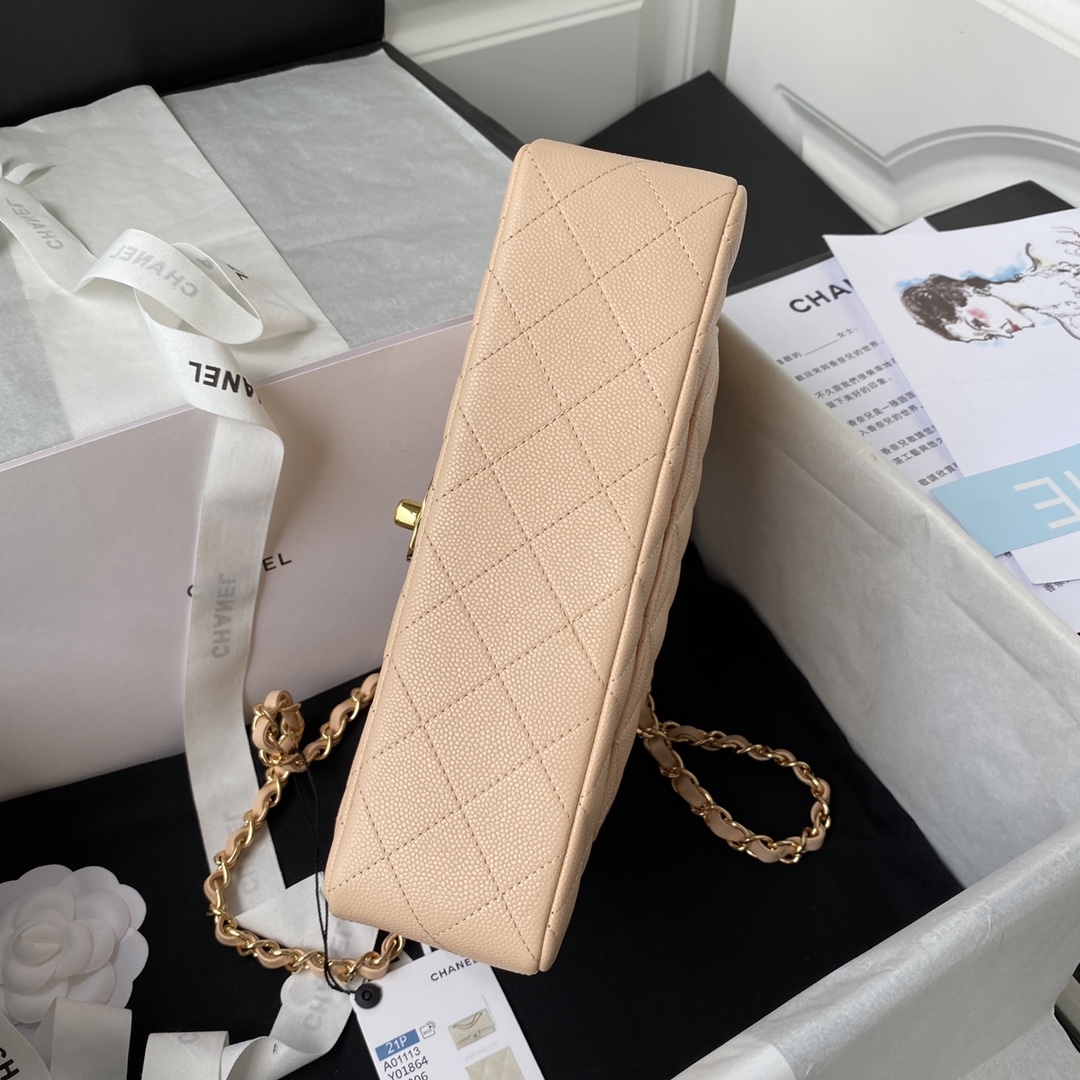 Bagsaaa Ch**el Flap Bag Beige Caviar & Gold Hardware - 23cm