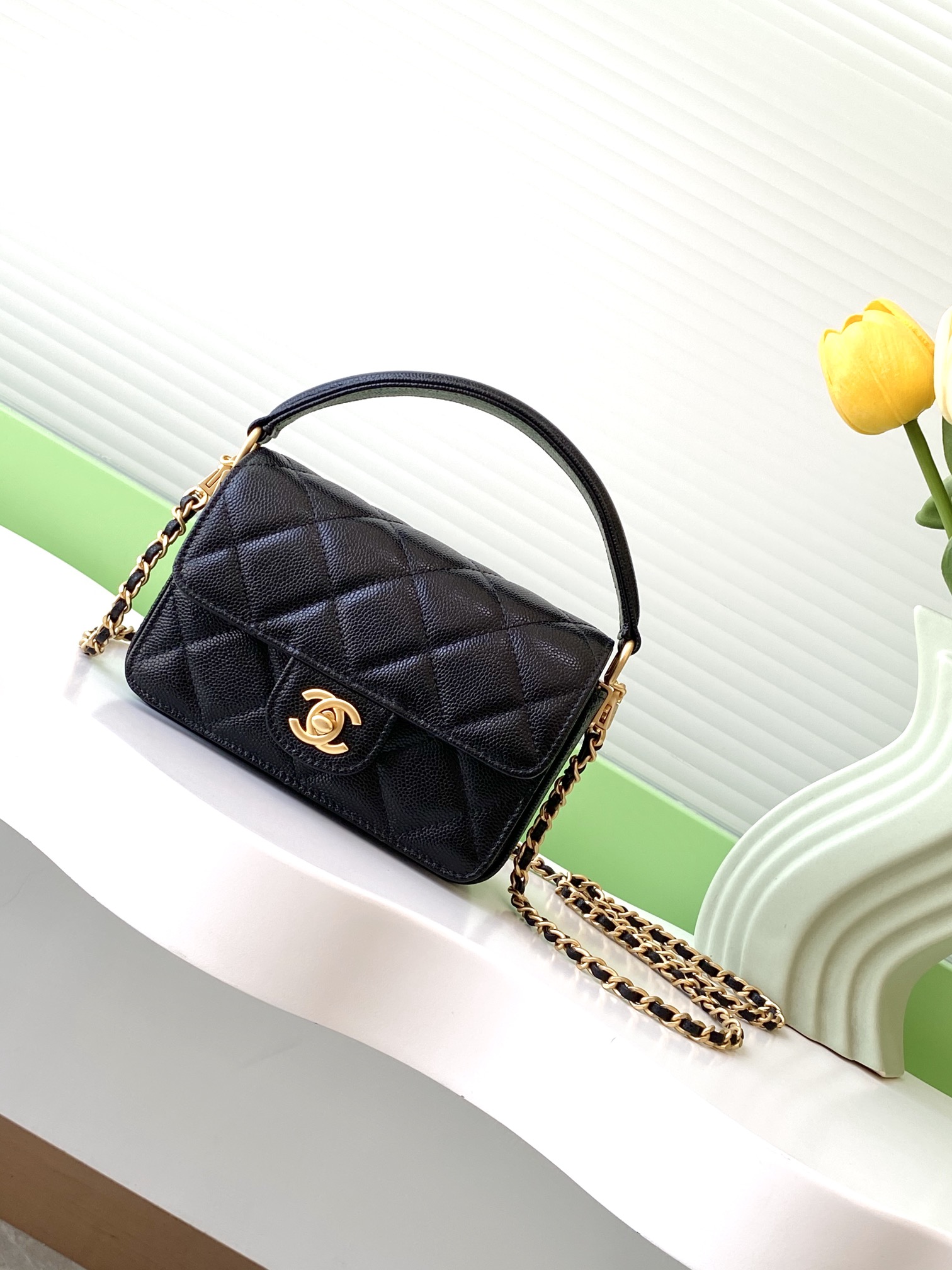 Bagsaaa Ch**el Mini Flap Bag with Top Handle AS5164 Black -11 x 16 x 4 cm