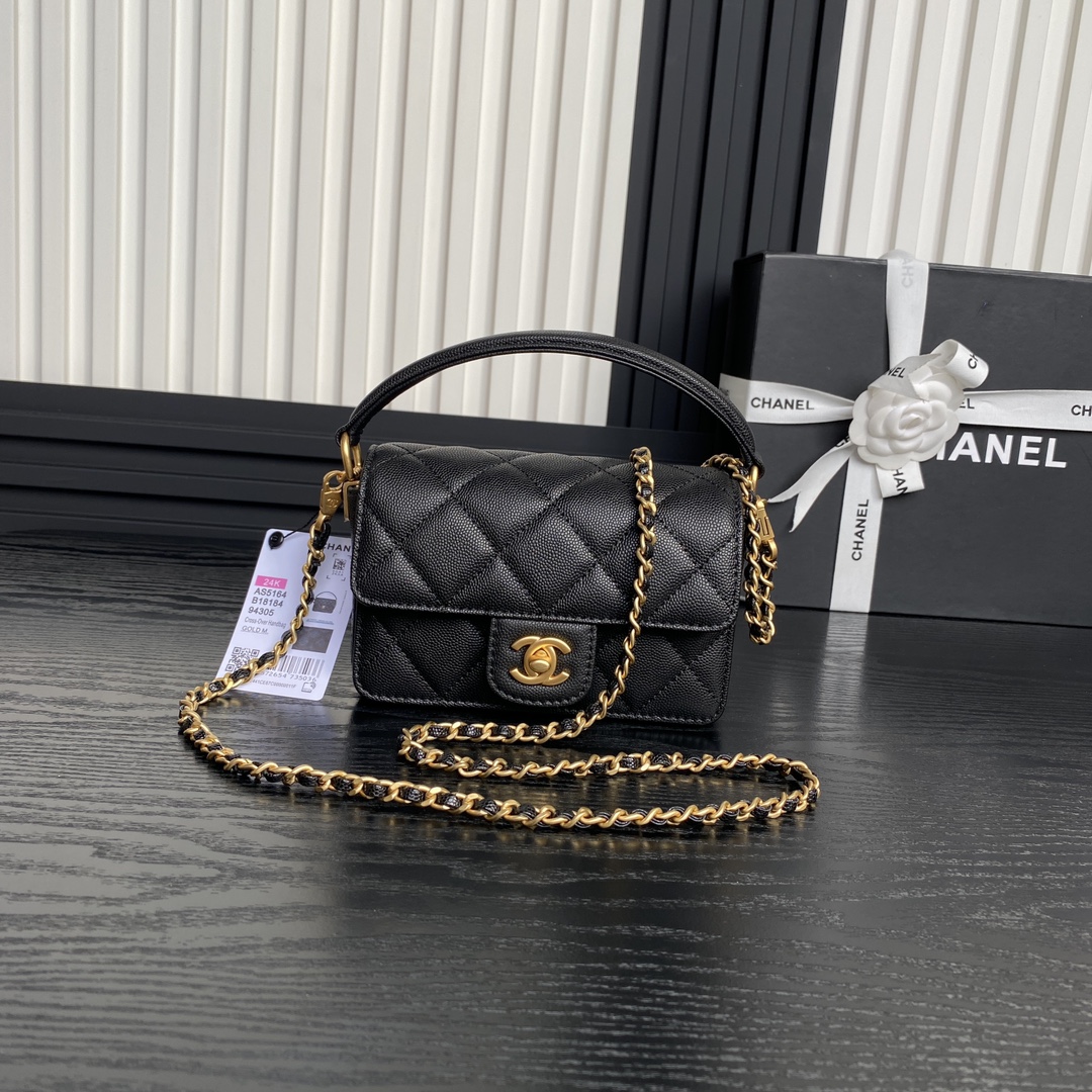 Bagsaaa Ch**el Mini Flap Bag with Top Handle AS5164 Black -11 x 16 x 4 cm