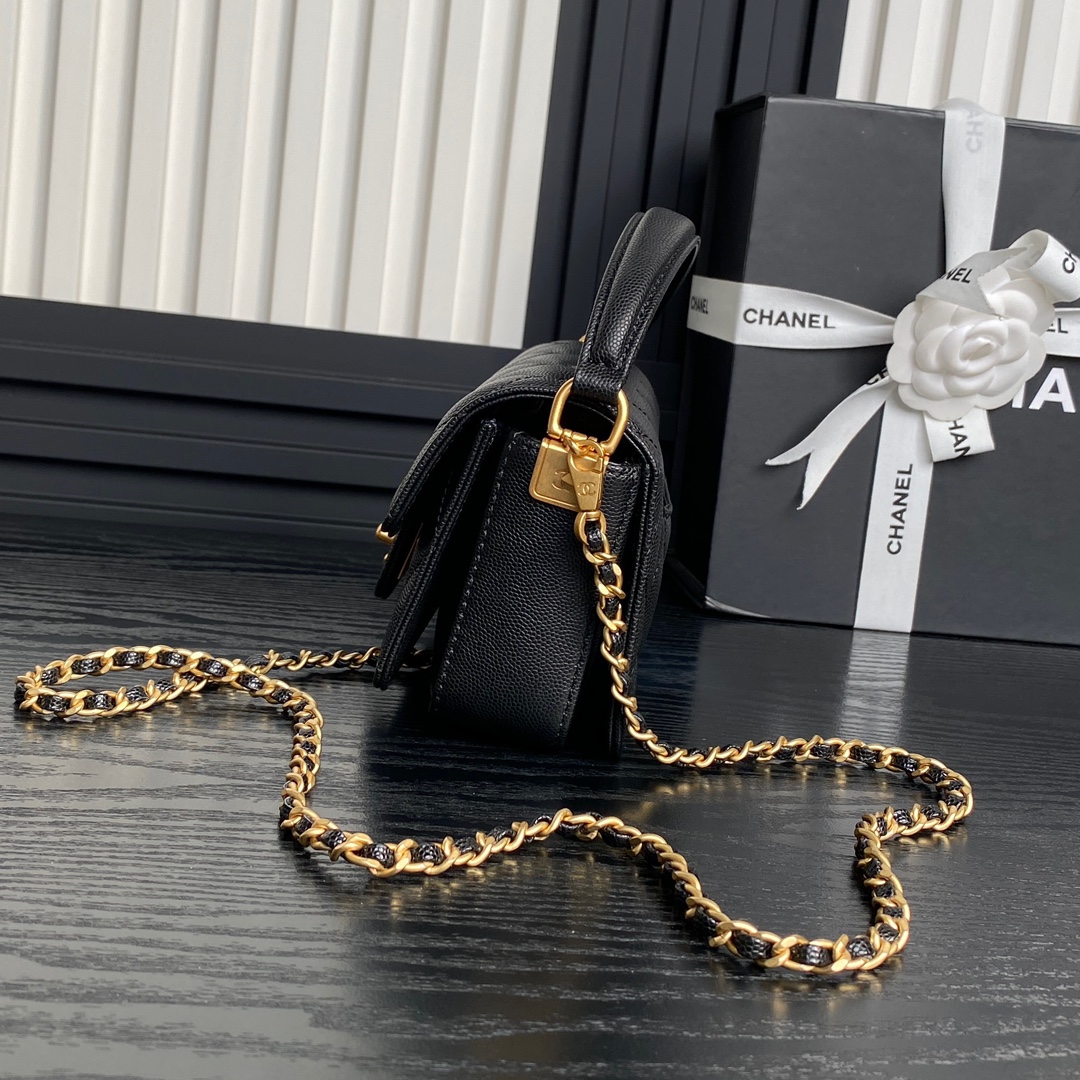 Bagsaaa Ch**el Mini Flap Bag with Top Handle AS5164 Black -11 x 16 x 4 cm