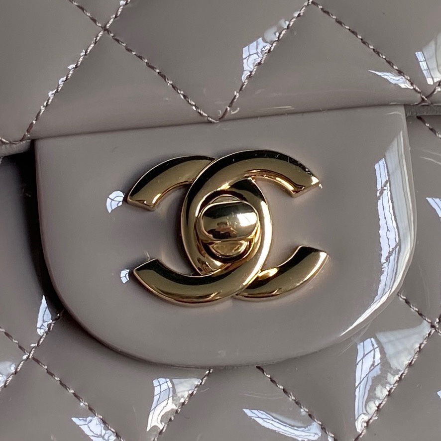 Bagsaaa Ch**el Mini Classic Handbag With Top Handle AS2431 GrayGray Patent - 12 × 20 × 6 cm