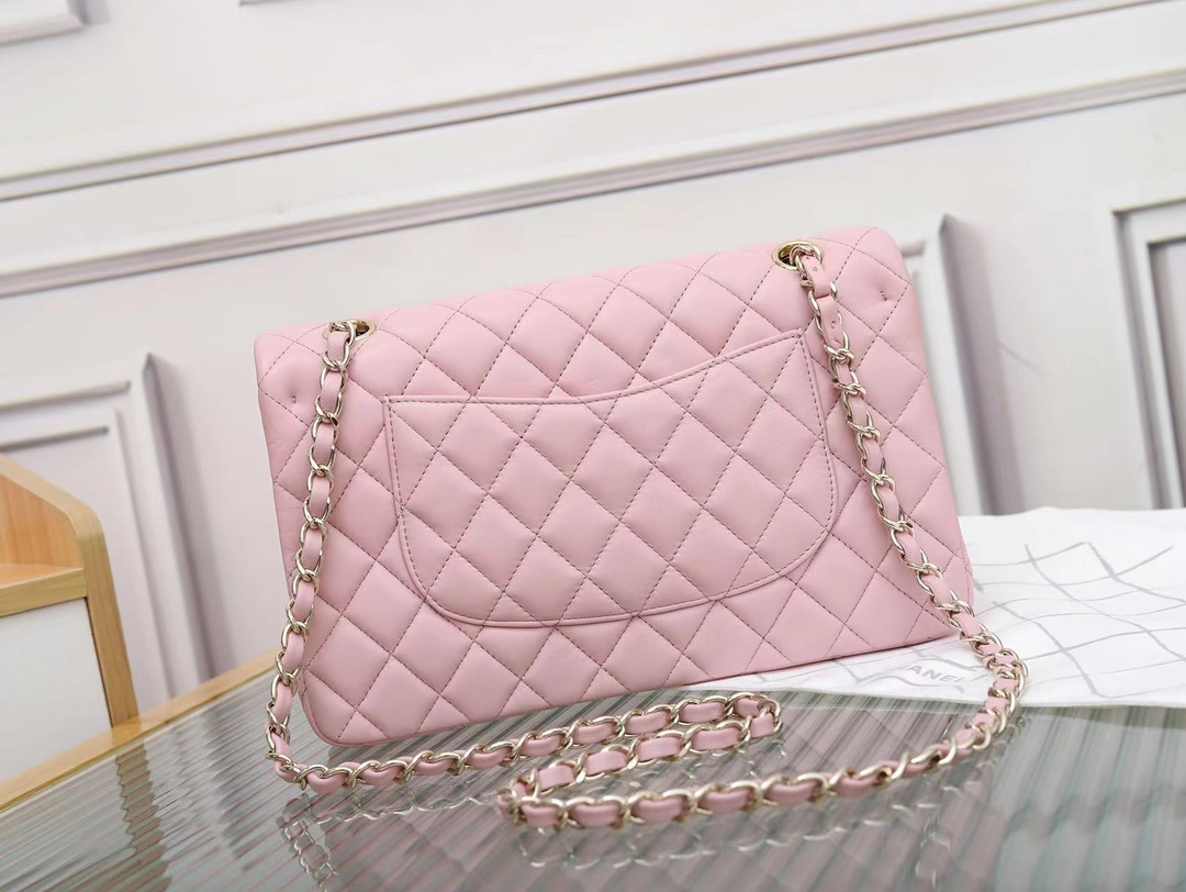 Bagsaaa Ch**el Classic 11.12 Handbag Lambskin & Gold-Tone Metal Light PinkA01112 -15.5 x 25.5 x 6.5cm