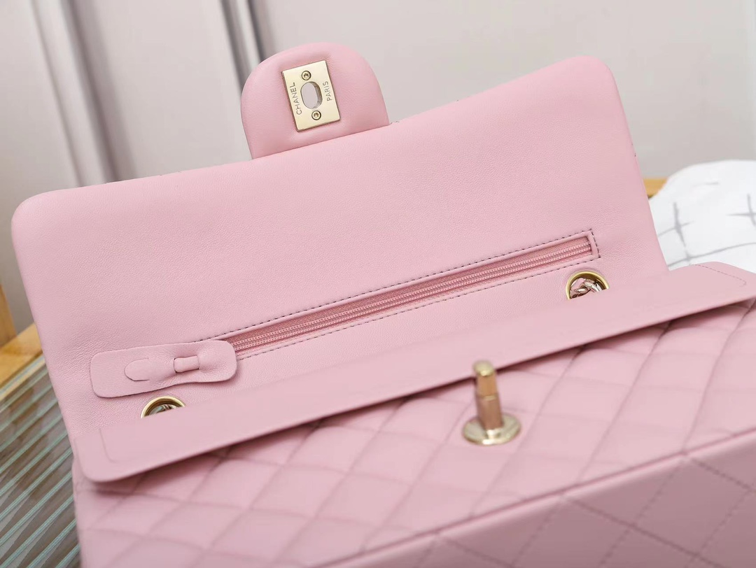 Bagsaaa Ch**el Classic 11.12 Handbag Lambskin & Gold-Tone Metal Light PinkA01112 -15.5 x 25.5 x 6.5cm
