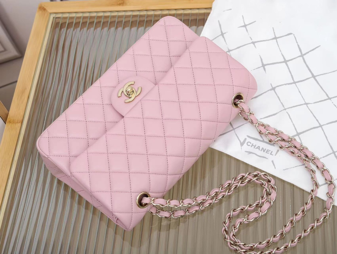 Bagsaaa Ch**el Classic 11.12 Handbag Lambskin & Gold-Tone Metal Light PinkA01112 -15.5 x 25.5 x 6.5cm