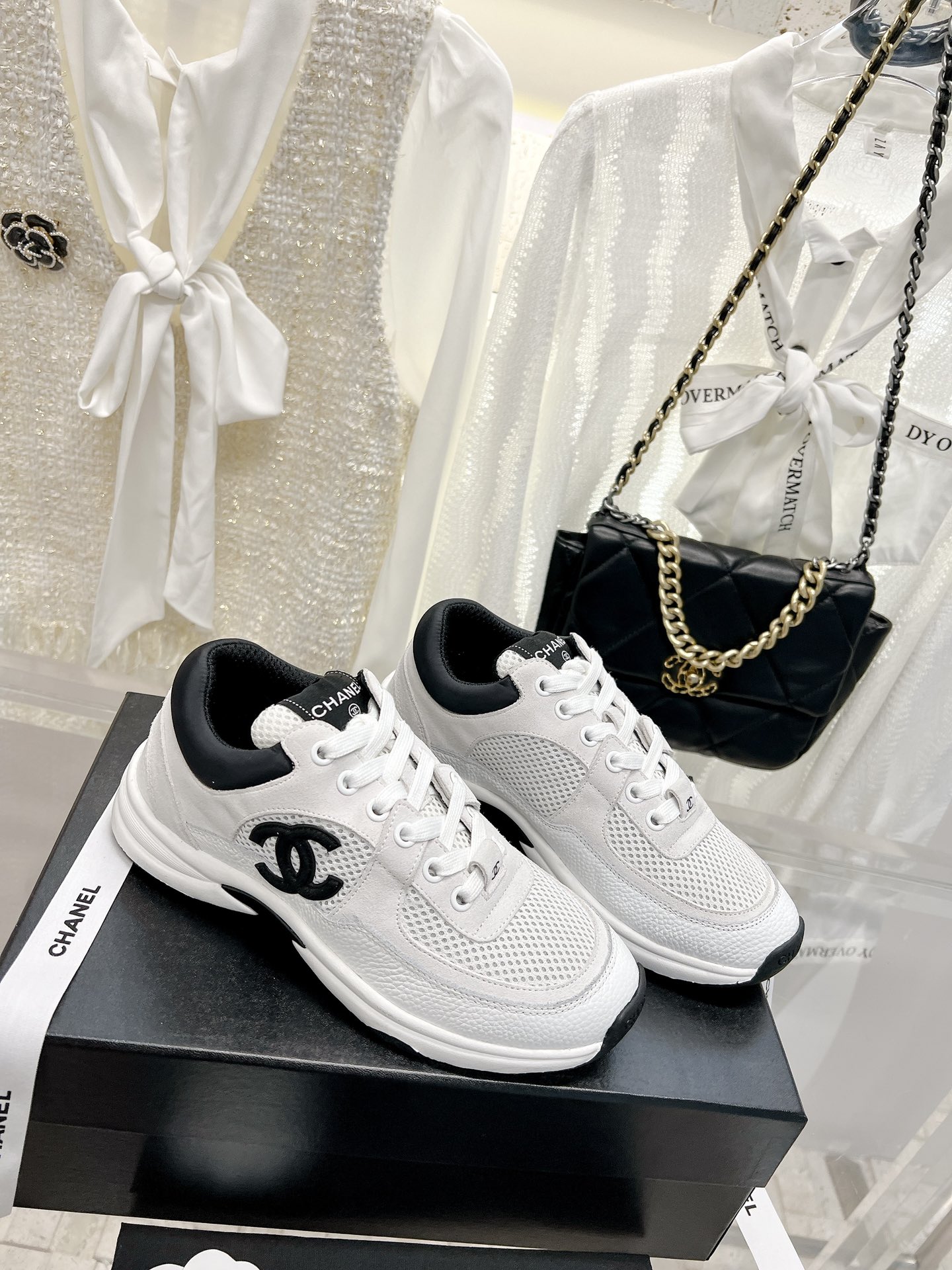 Bagsaaa Ch**el Sneakers White&Black Mesh&Calfskin G38299