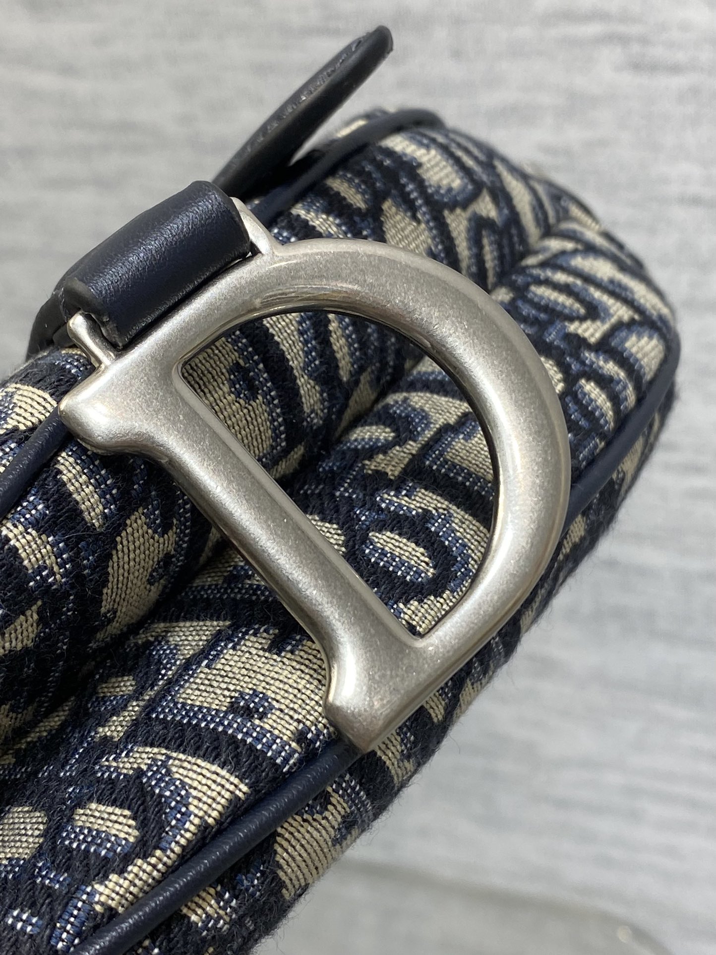 Bagsaaa D10r Mini Saddle Bag with Strap Blue D10r Oblique Jacquard and Smooth Calfskin - 19 x 15 x 6 cm