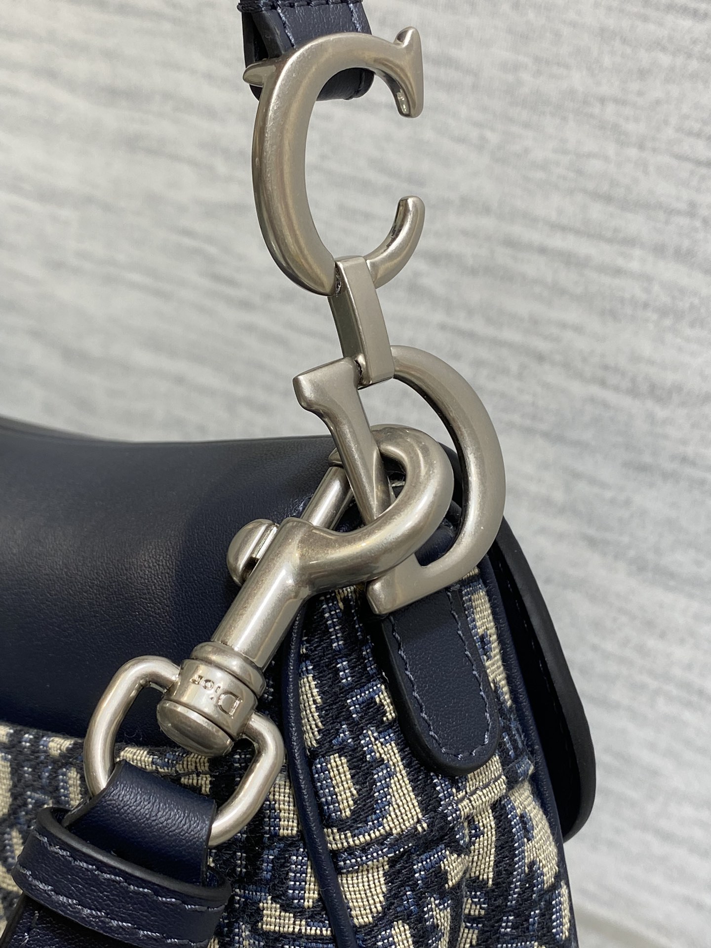 Bagsaaa D10r Mini Saddle Bag with Strap Blue D10r Oblique Jacquard and Smooth Calfskin - 19 x 15 x 6 cm