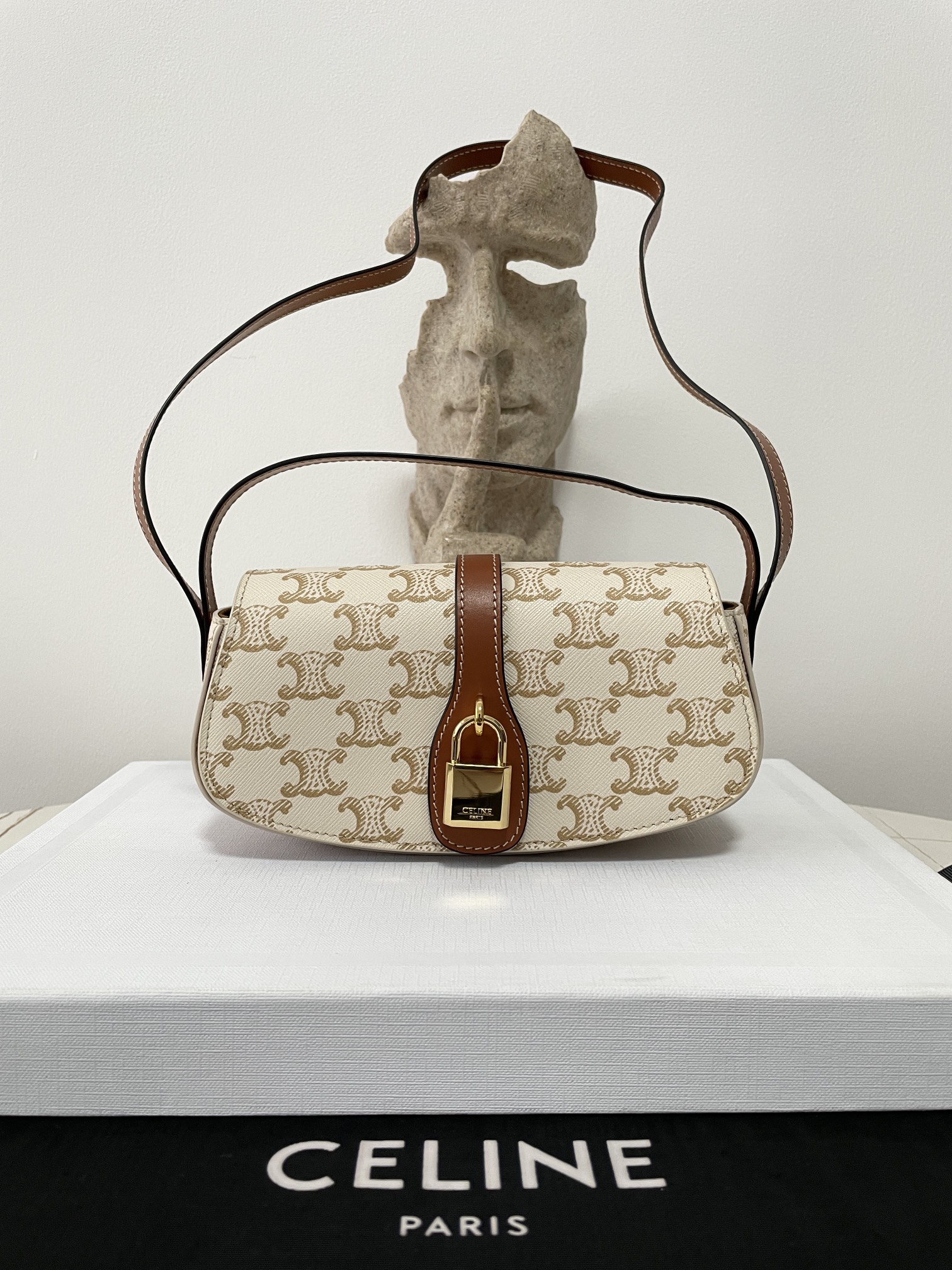 Bagsaaa Ce1i*e Clutch On Strap Tabou In Triomphe Canvas and Calfskin - 18.5 x 9.5 x 5 CM
