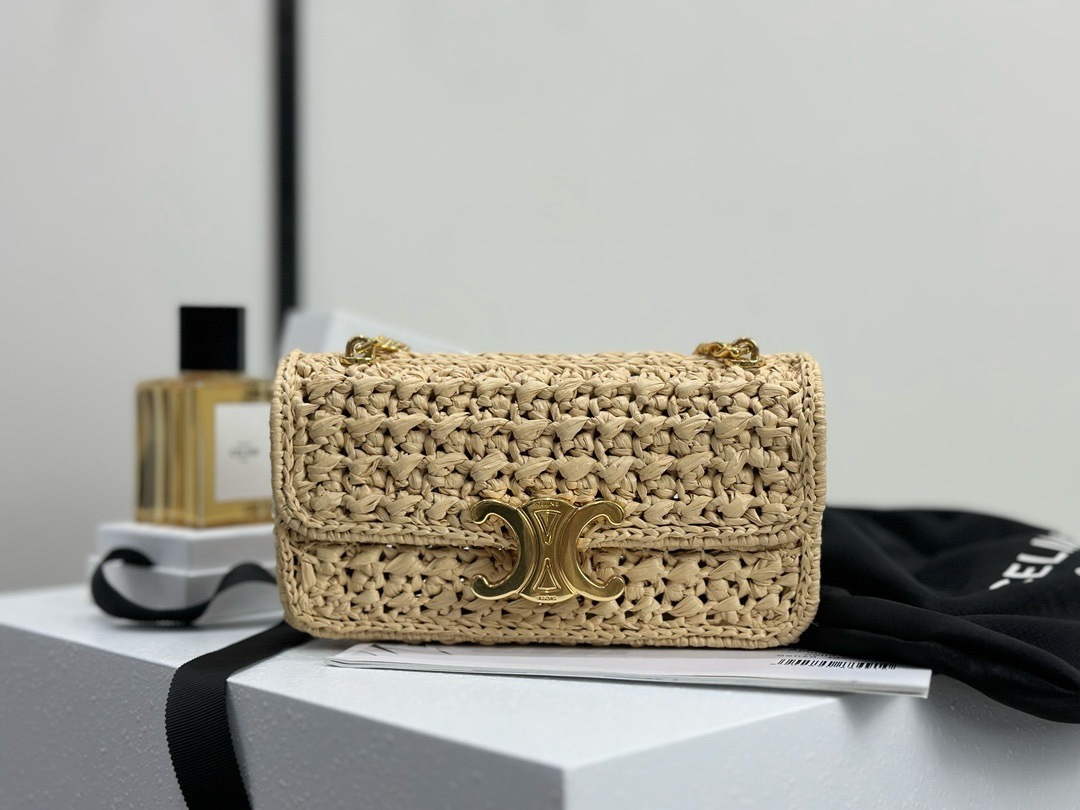Bagsaaa Ce1i*e Chain Shoulder Bag Claude In Raffia Effect Textile - 20.5 x 11.5 x 4 CM
