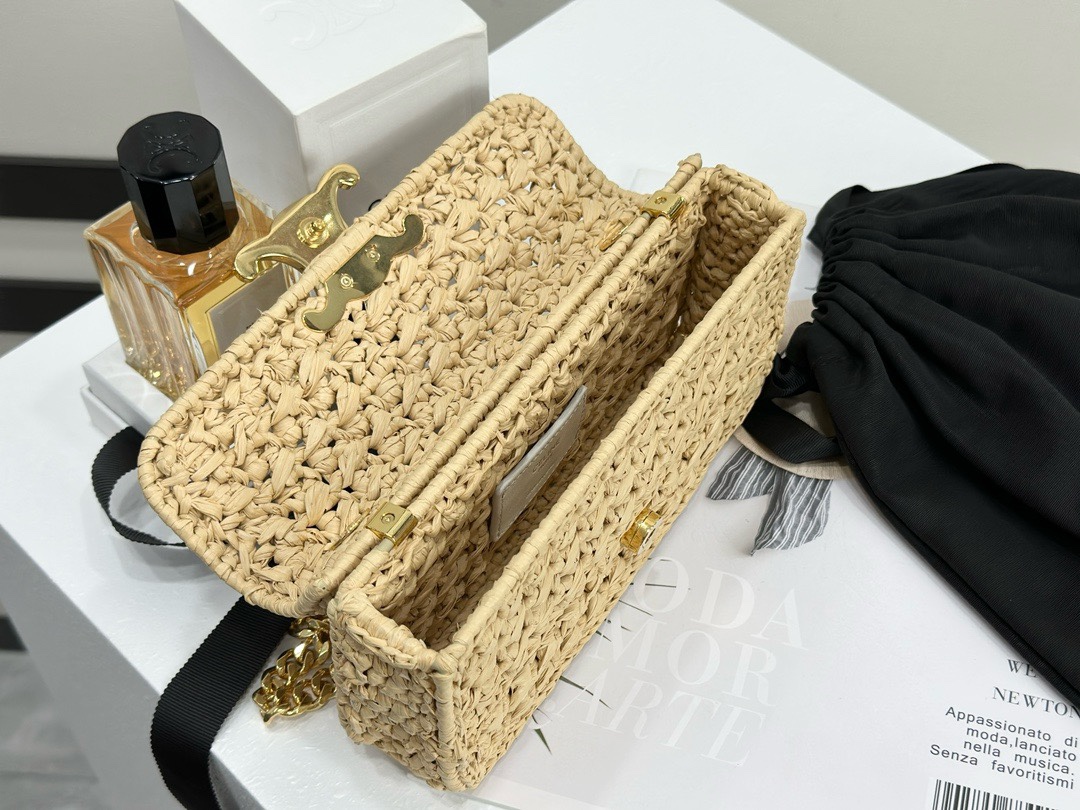 Bagsaaa Ce1i*e Chain Shoulder Bag Claude In Raffia Effect Textile - 20.5 x 11.5 x 4 CM