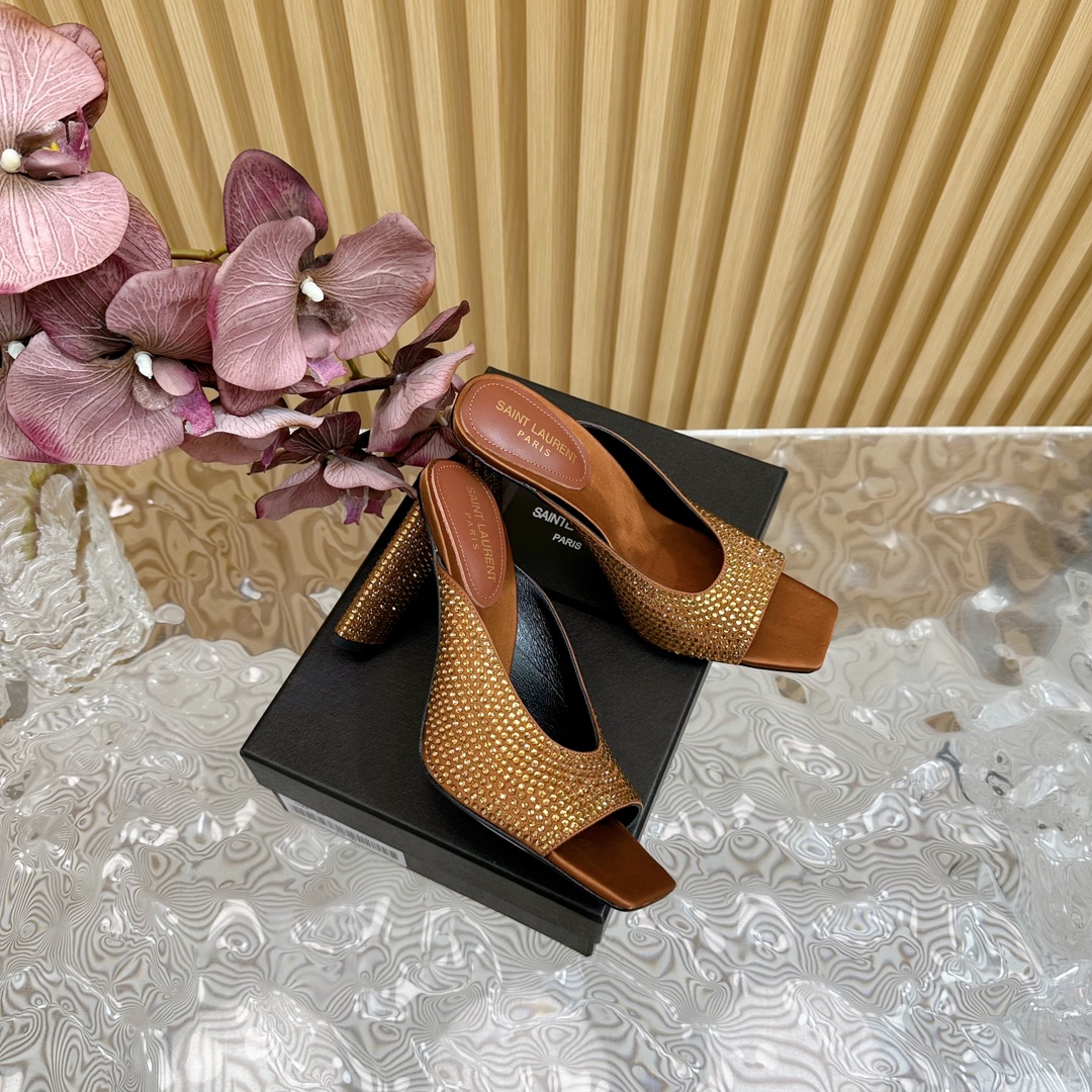 Bagsaaa Y51 Sept Mules In Satin Crepe And Rhinestones Brown 11 CM