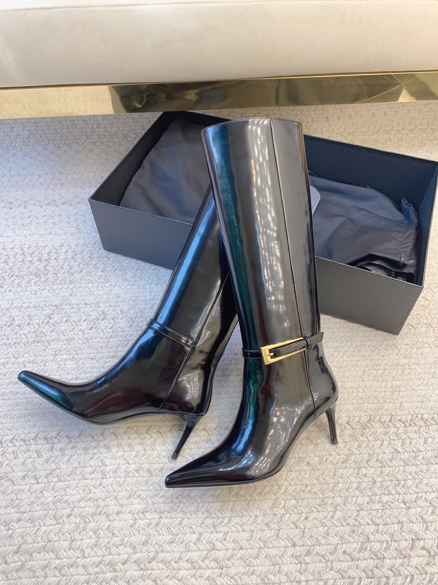 Bagsaaa Y51 Lee Boots In Glazed Leather Black