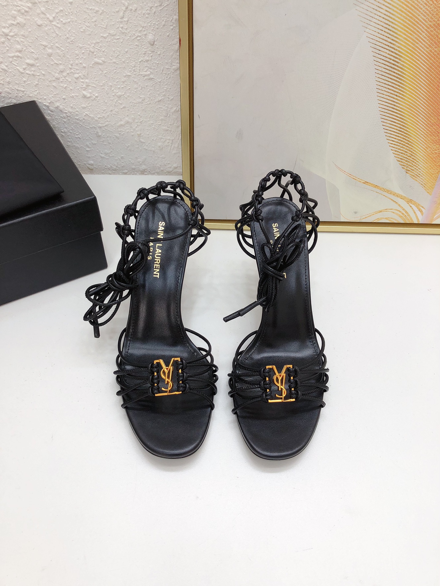 Bagsaaa Y51 Babylone Sandals In Smooth Leather Black 9cm