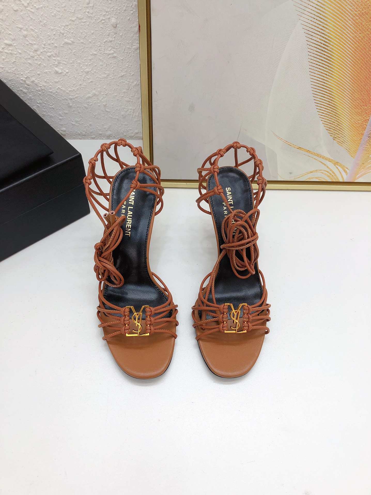 Bagsaaa Y51 Babylone Sandals In Smooth Leather Brown 9cm