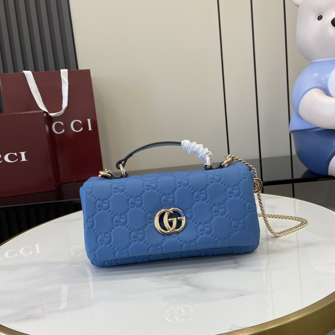 Bagsaaa Gvc*1 GG Milano Mini Top Handle Bag 806017 Blue GG - 21 x 12.5 x 4.5cm