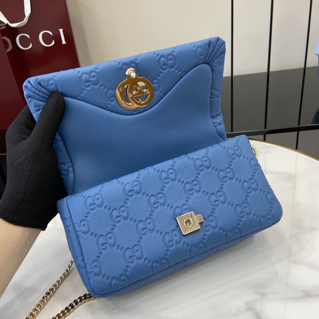 Bagsaaa Gvc*1 GG Milano Mini Top Handle Bag 806017 Blue GG - 21 x 12.5 x 4.5cm