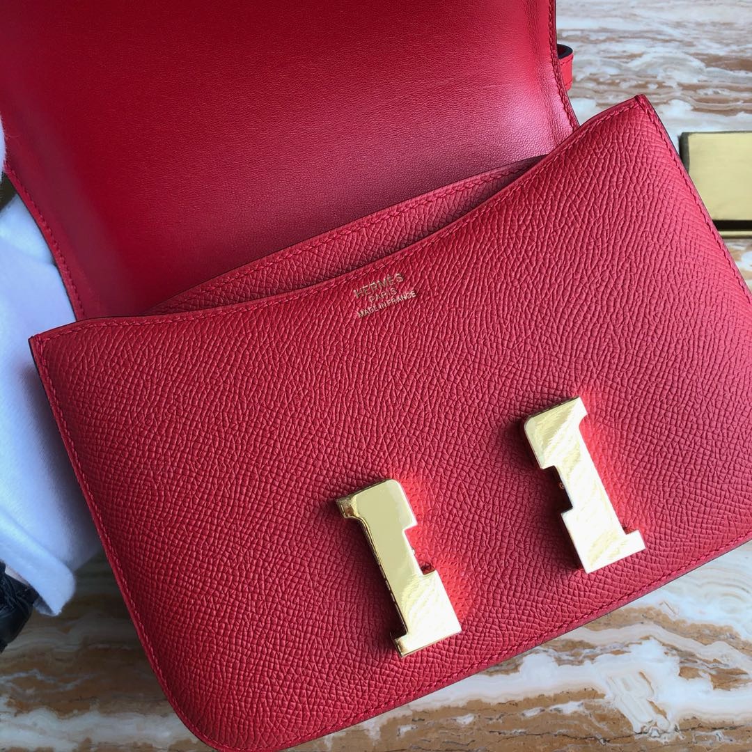 Bagsaaa H**me5 Constance Bag In Red & Gold Hardware - 19cm