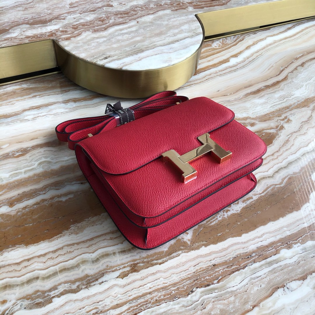 Bagsaaa H**me5 Constance Bag In Red & Gold Hardware - 19cm