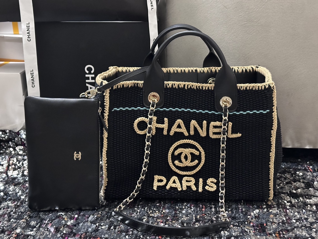 Bagsaaa Ch**el Large Shopping Bag Black & Beige A66941