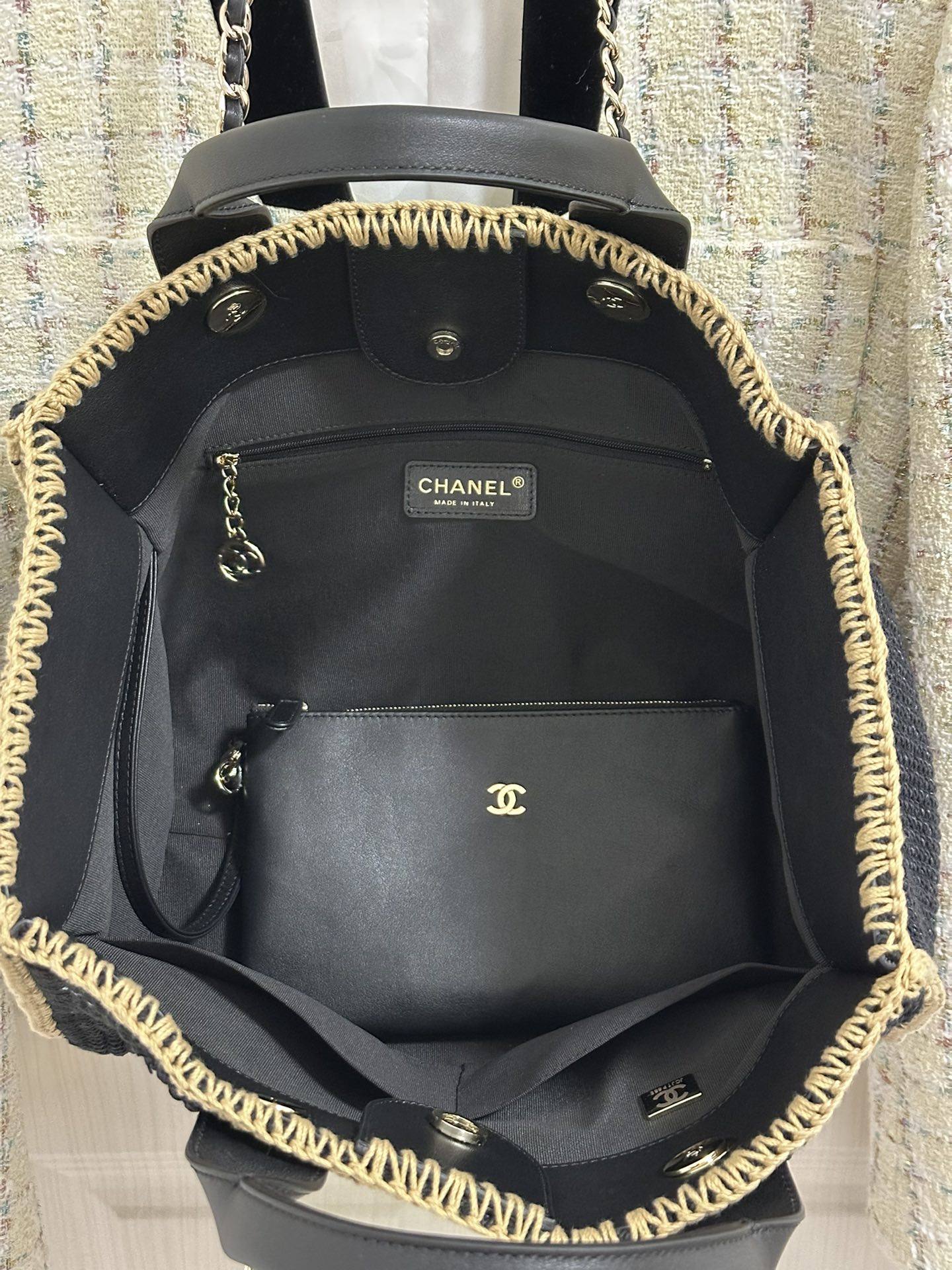 Bagsaaa Ch**el Large Shopping Bag Black & Beige A66941