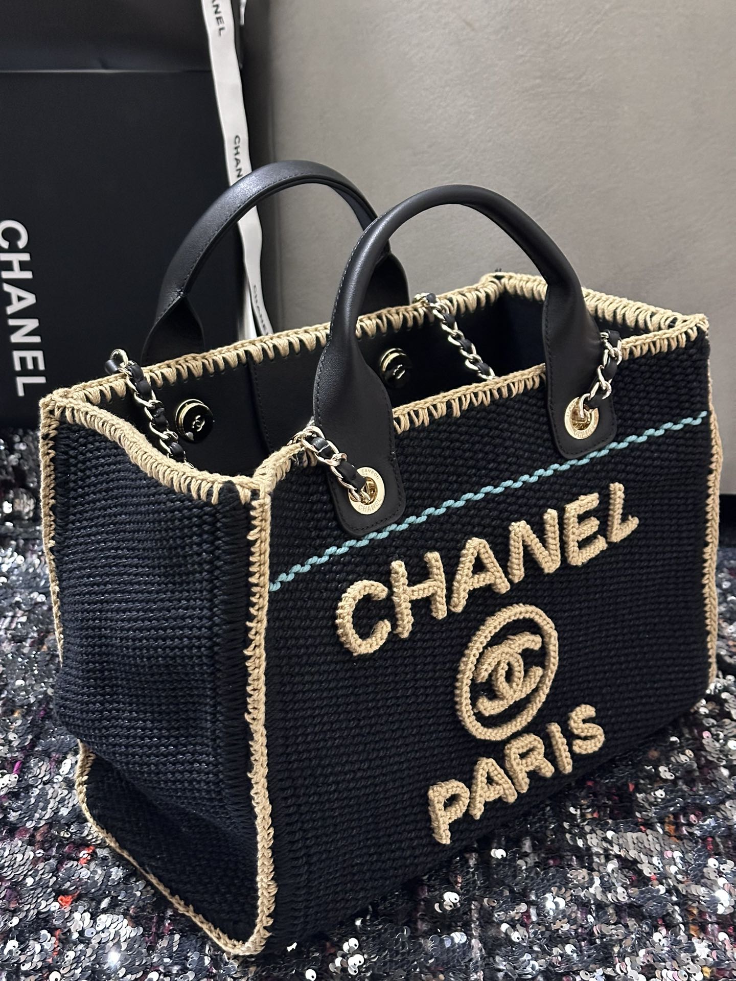 Bagsaaa Ch**el Large Shopping Bag Black & Beige A66941