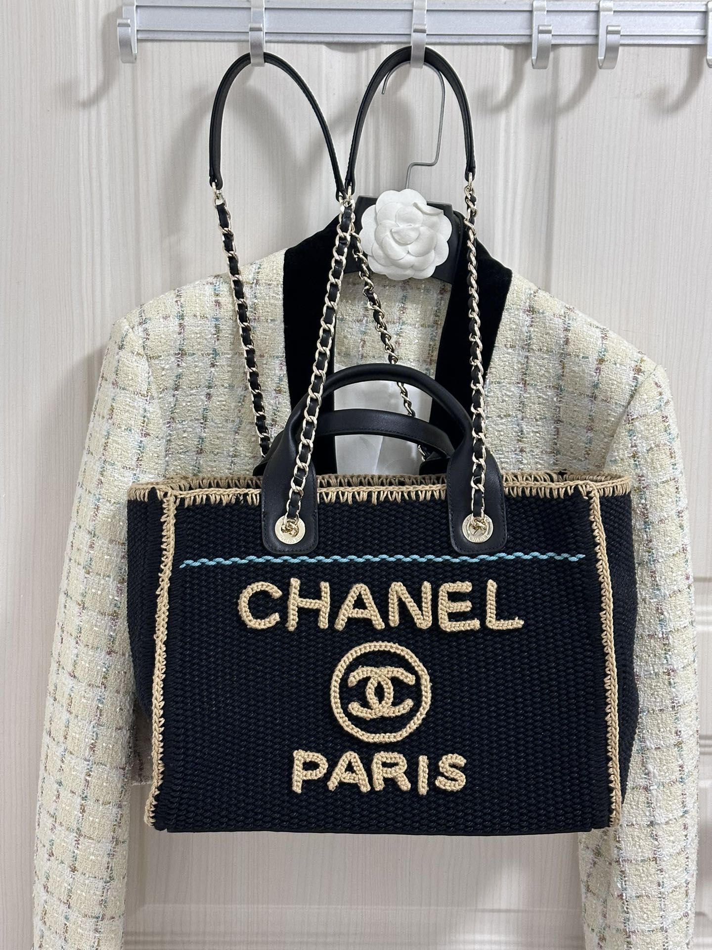 Bagsaaa Ch**el Large Shopping Bag Black & Beige A66941