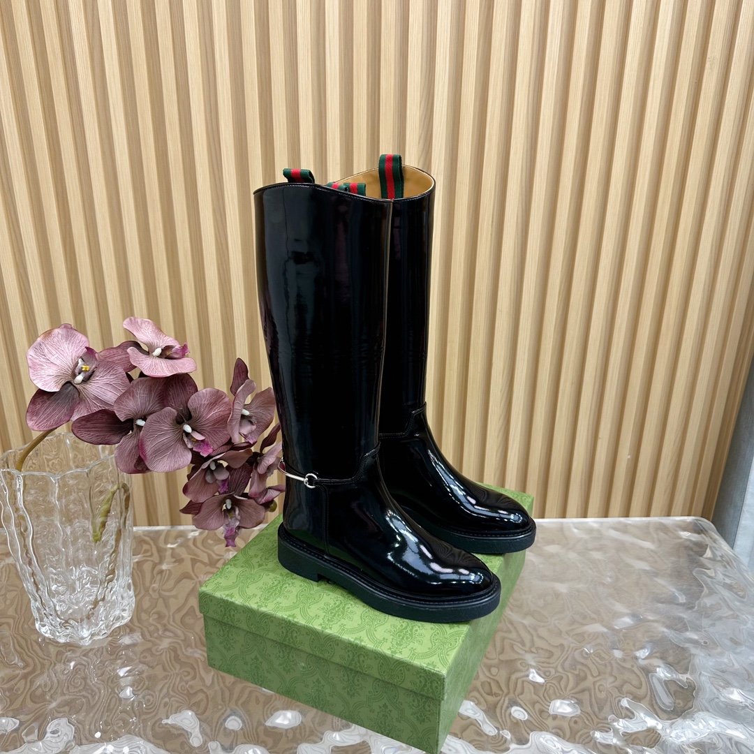 Bagsaaa Gvc*1 Women's slim Horsebit boot black shiny leather 805310