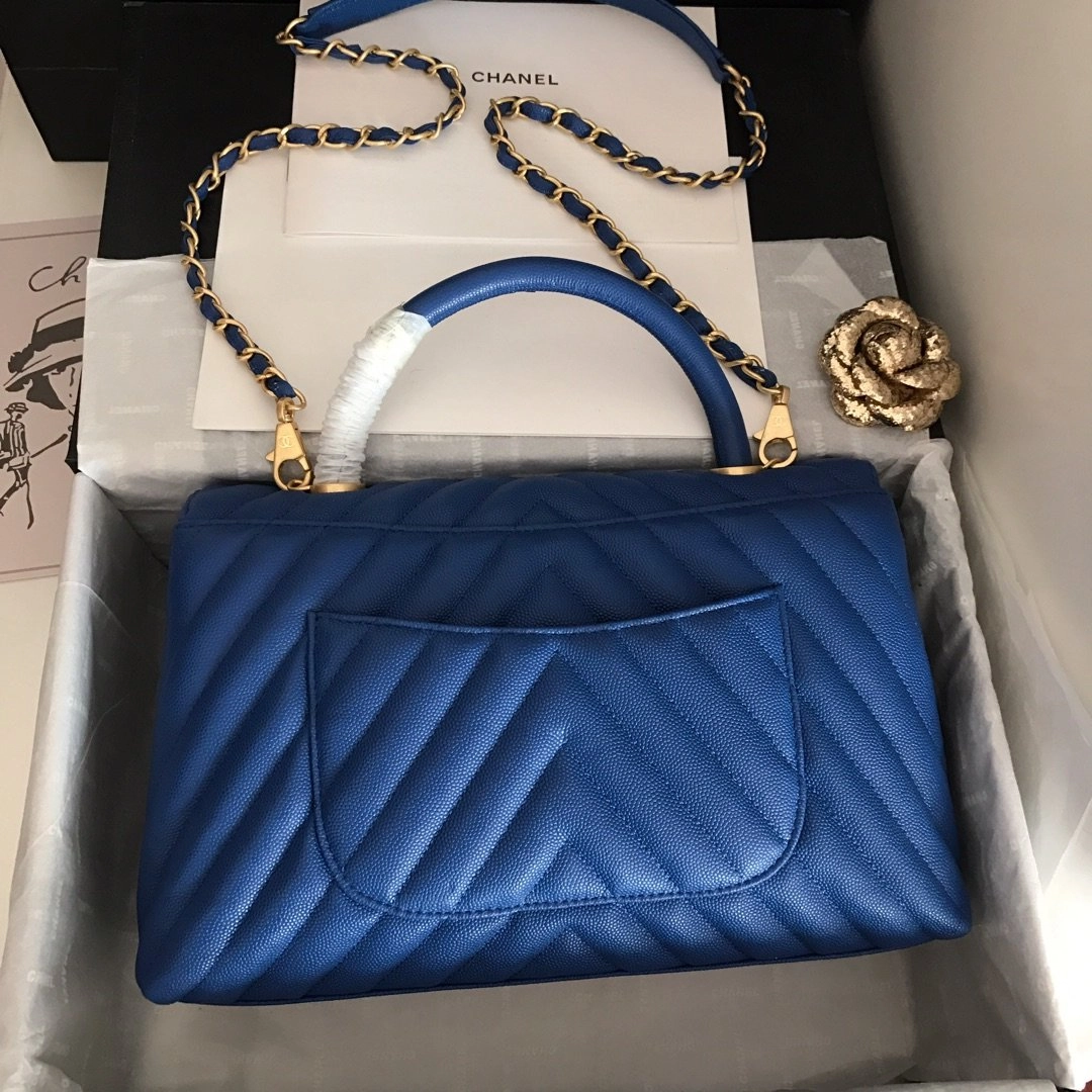 Bagsaaa Ch**el Coco Handle Bag Blue Cavier & Gold Hardware - 29cm