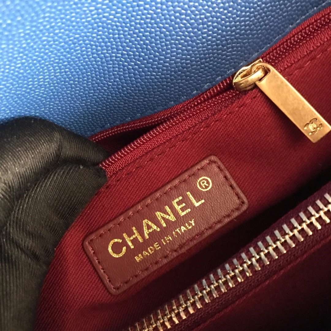 Bagsaaa Ch**el Coco Handle Bag Blue Cavier & Gold Hardware - 29cm