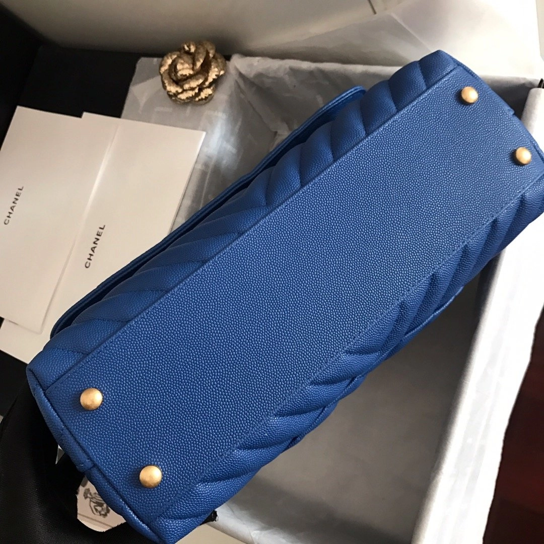 Bagsaaa Ch**el Coco Handle Bag Blue Cavier & Gold Hardware - 29cm