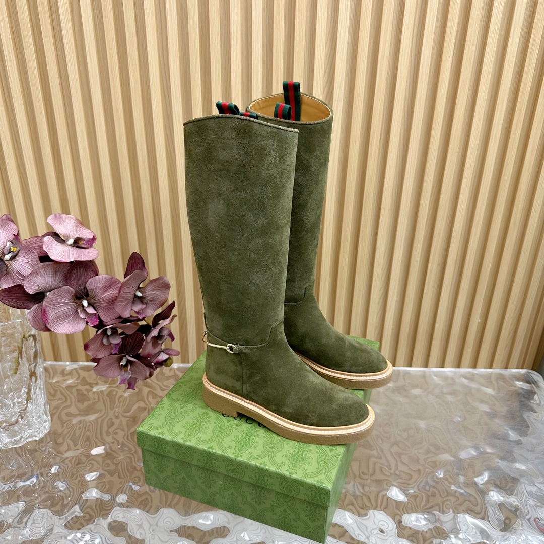Bagsaaa Gvc*1 Women's slim Horsebit boot green suede