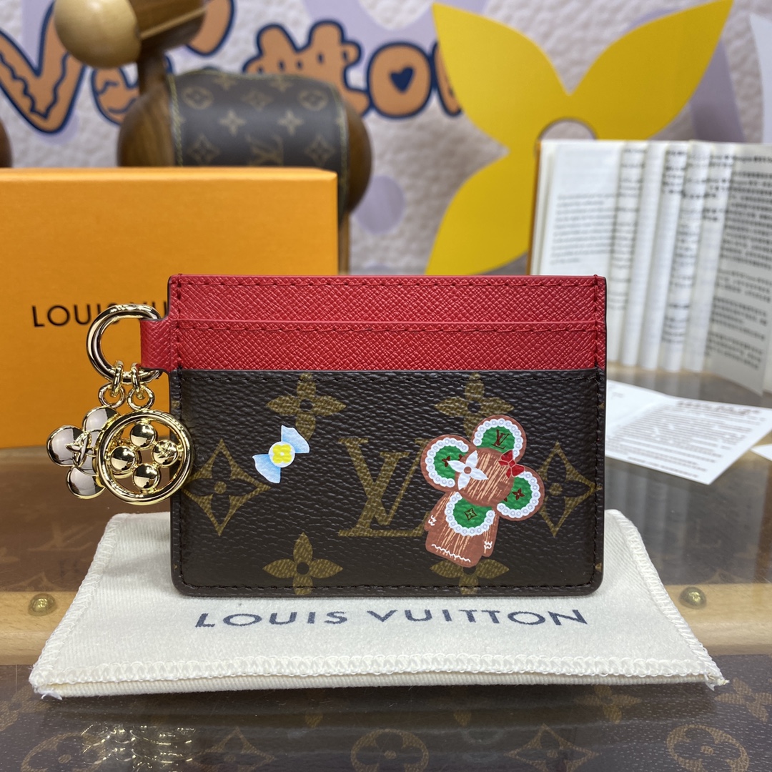 Bagsaaa L0vis Vvtt0n M12215 LV Charms Card Holder Red - 10.2 x 7.3 x 0.3 cm