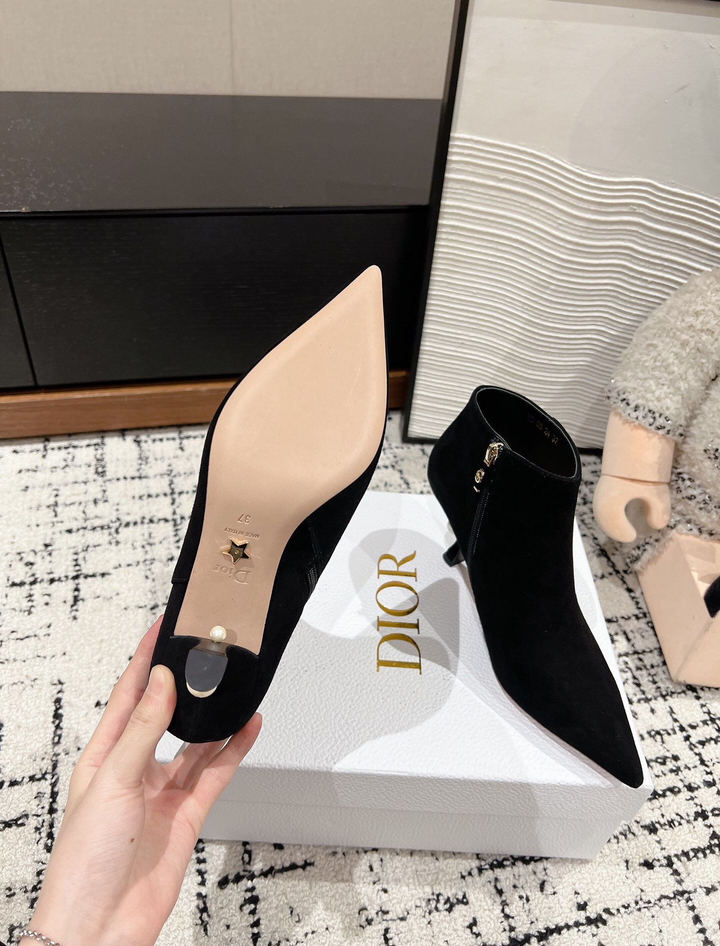 Bagsaaa D10r Tribales Heeled Ankle Boot Black Suede Goatskin