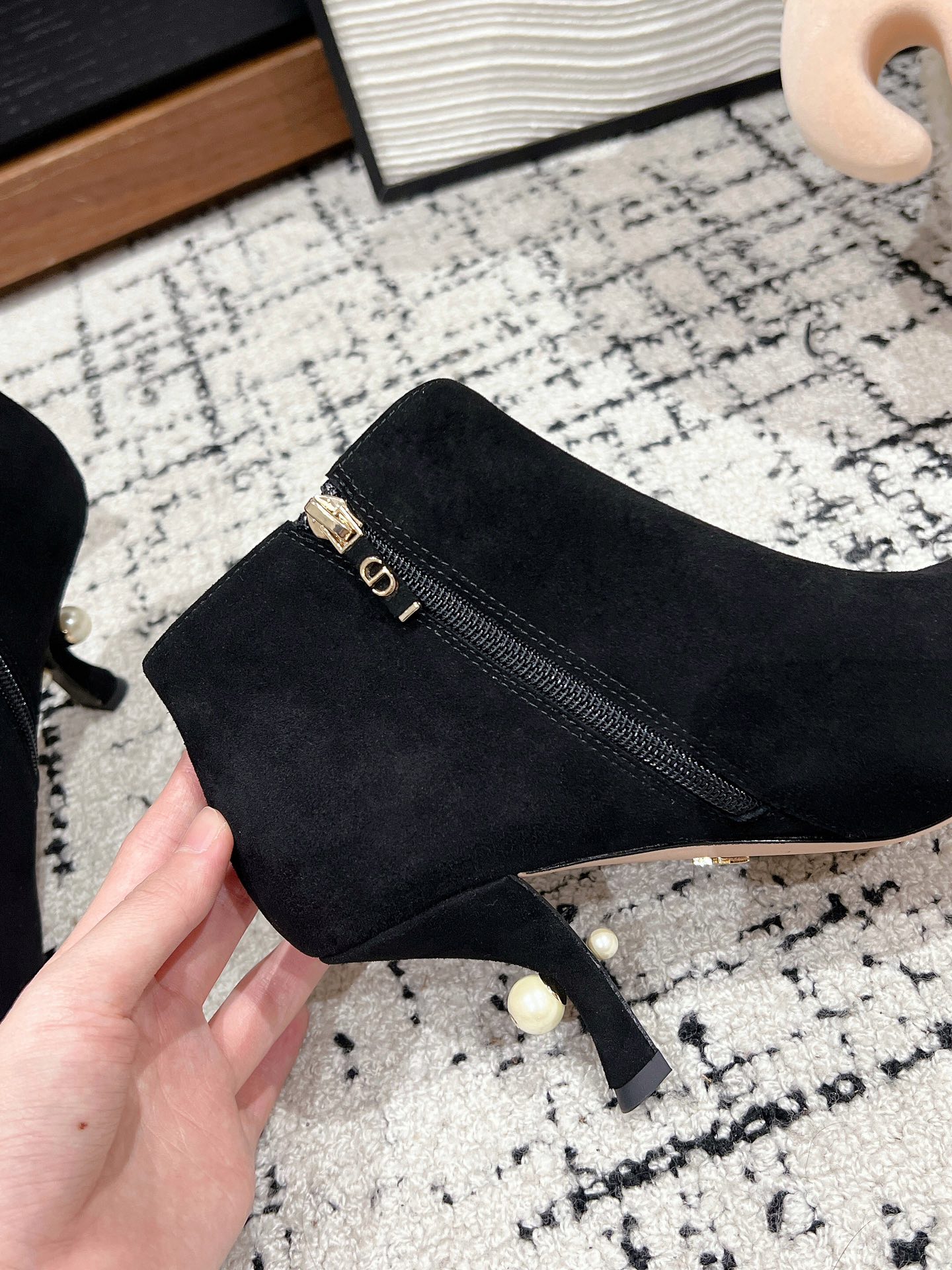 Bagsaaa D10r Tribales Heeled Ankle Boot Black Suede Goatskin