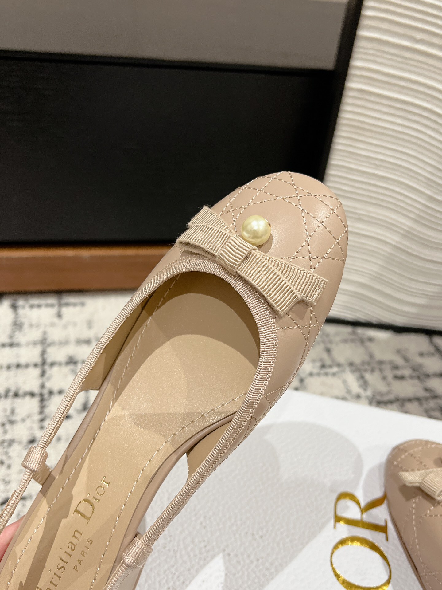 Bagsaaa D10r Ballet Slingback Pump Nude Quilted Cannage Calfskin 3cm