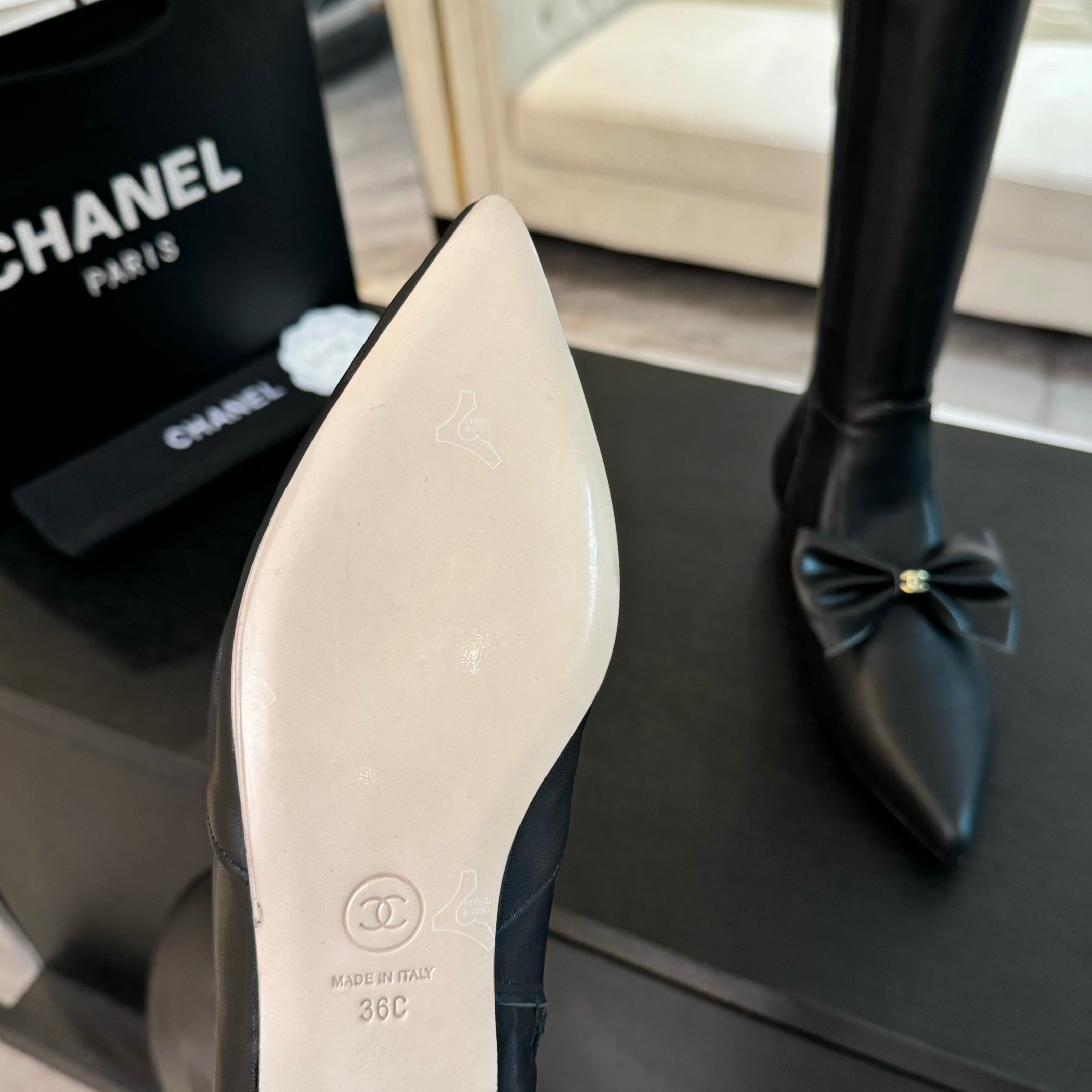 Bagsaaa Ch**el High Boots Black Lambskin G45911