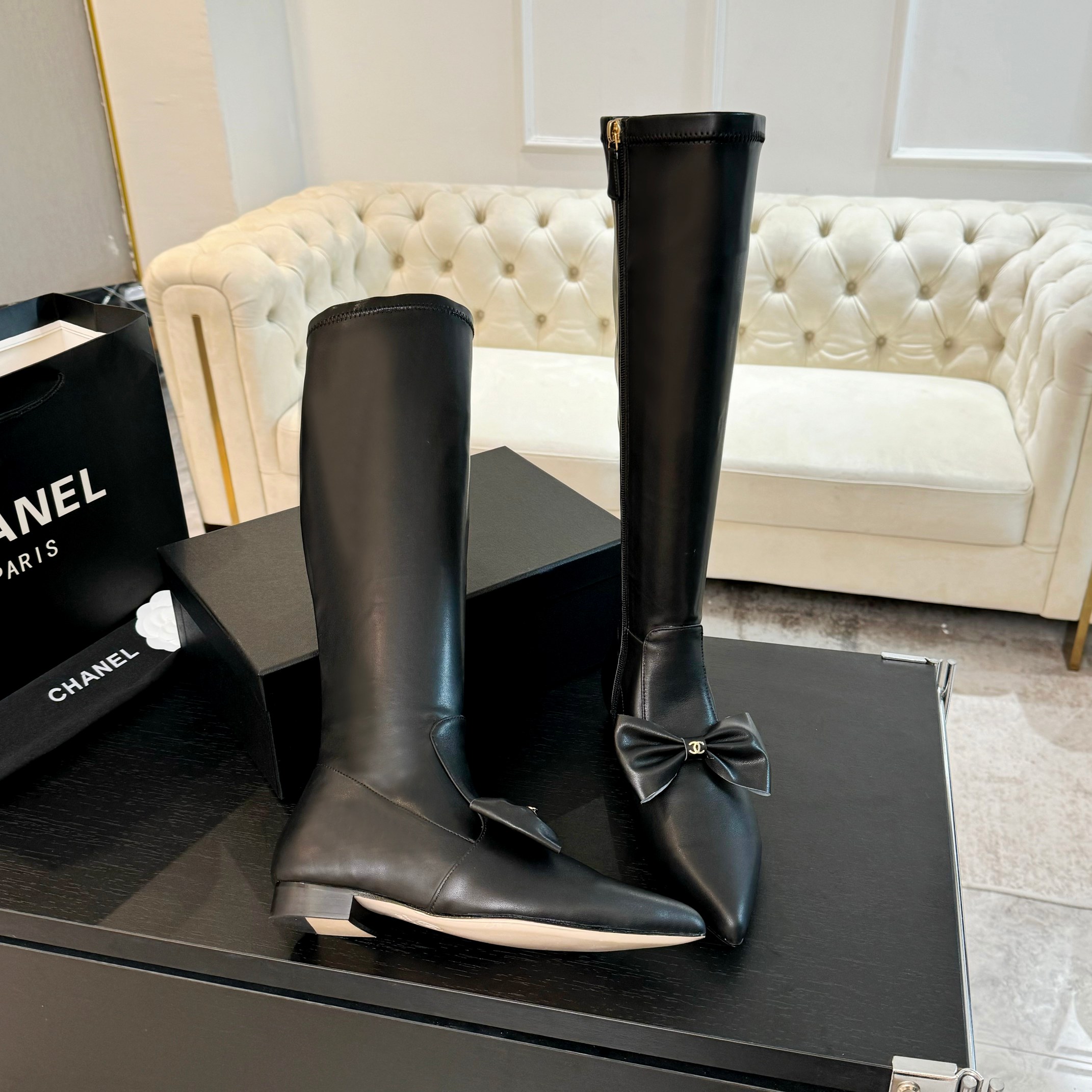 Bagsaaa Ch**el High Boots Black Lambskin G45911