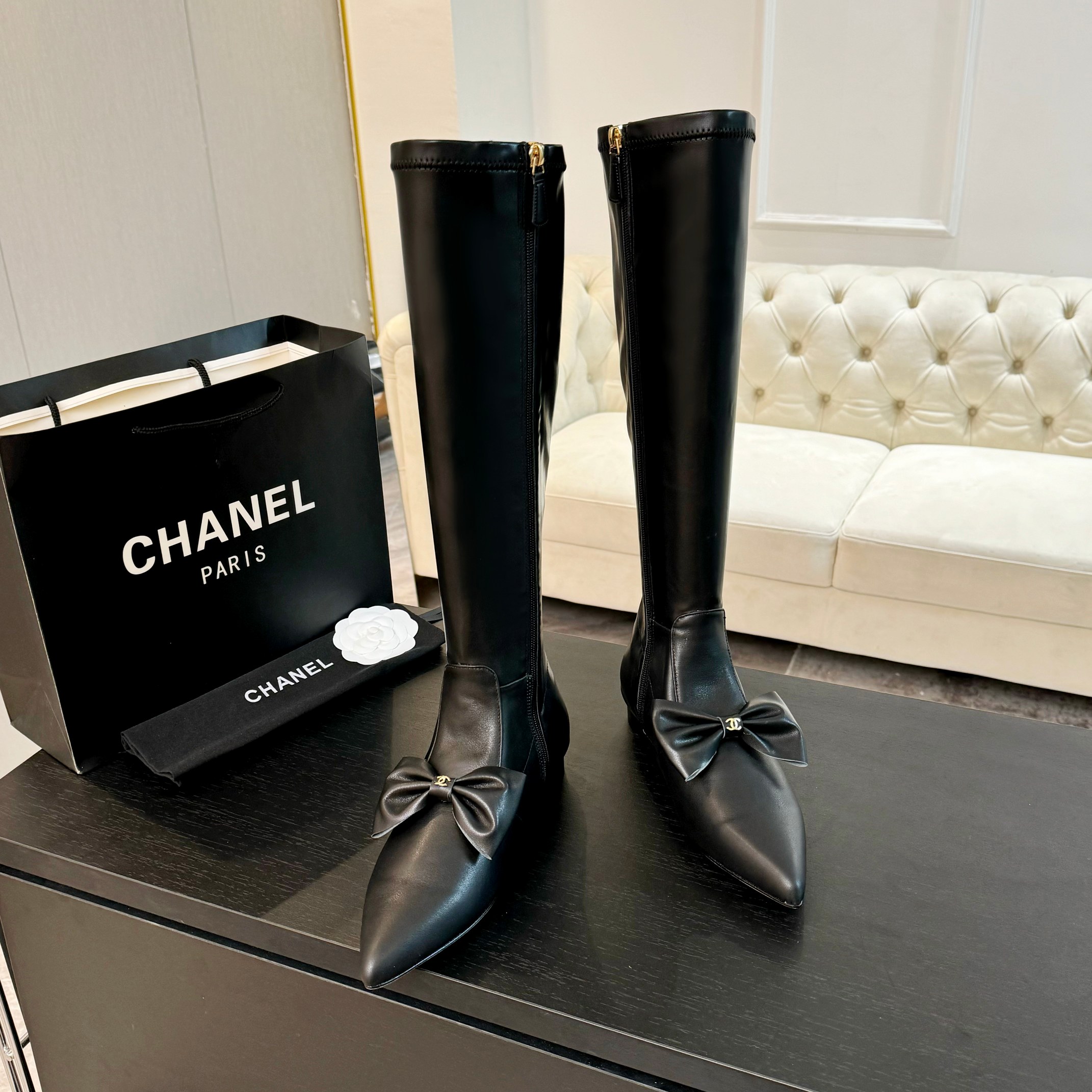 Bagsaaa Ch**el High Boots Black Lambskin G45911