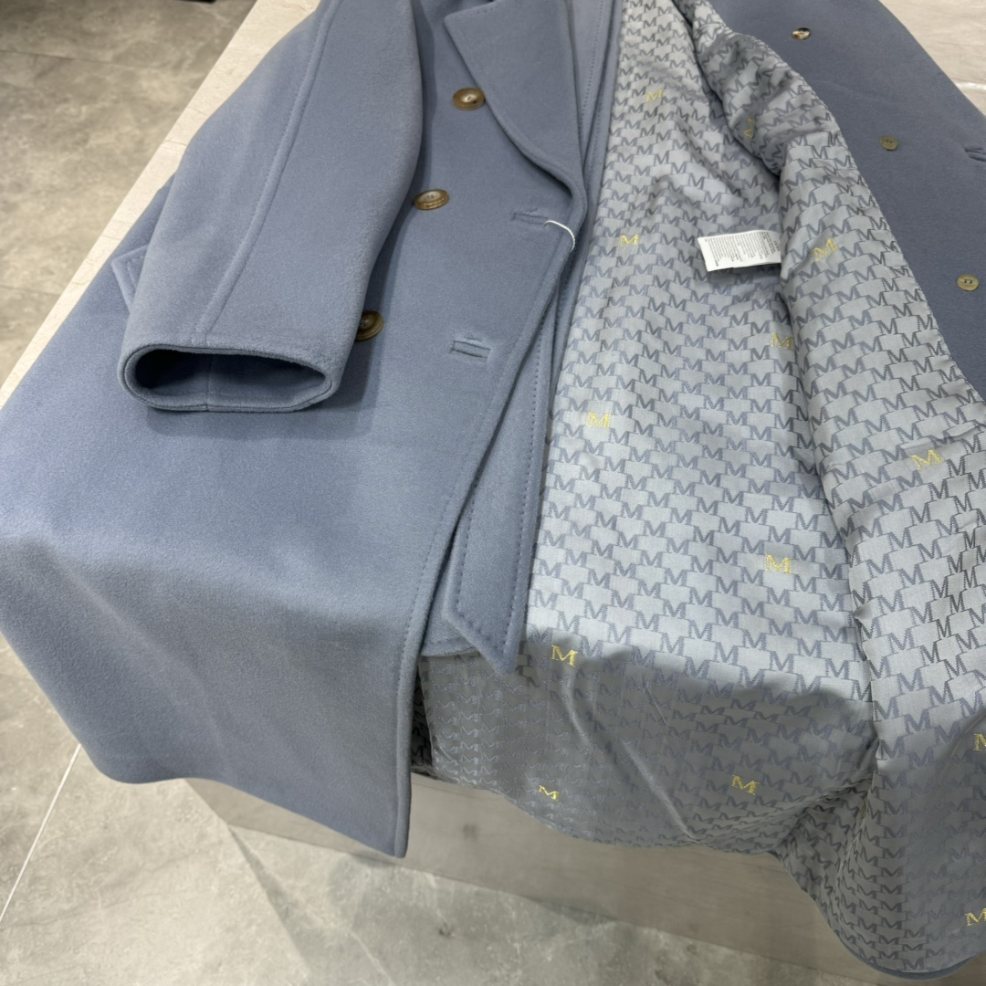 Bagsaaa Max Mara Blue Madame Wool And Cashmere Long Belted Coat