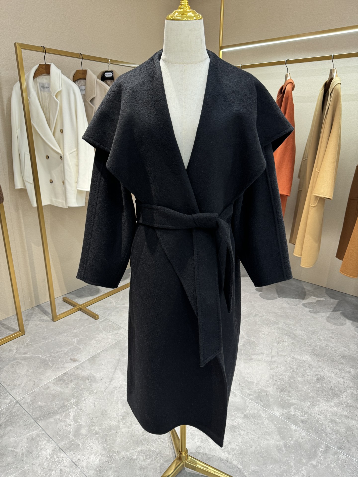 Bagsaaa Max Mara Rienza V-neck cashmere coat black