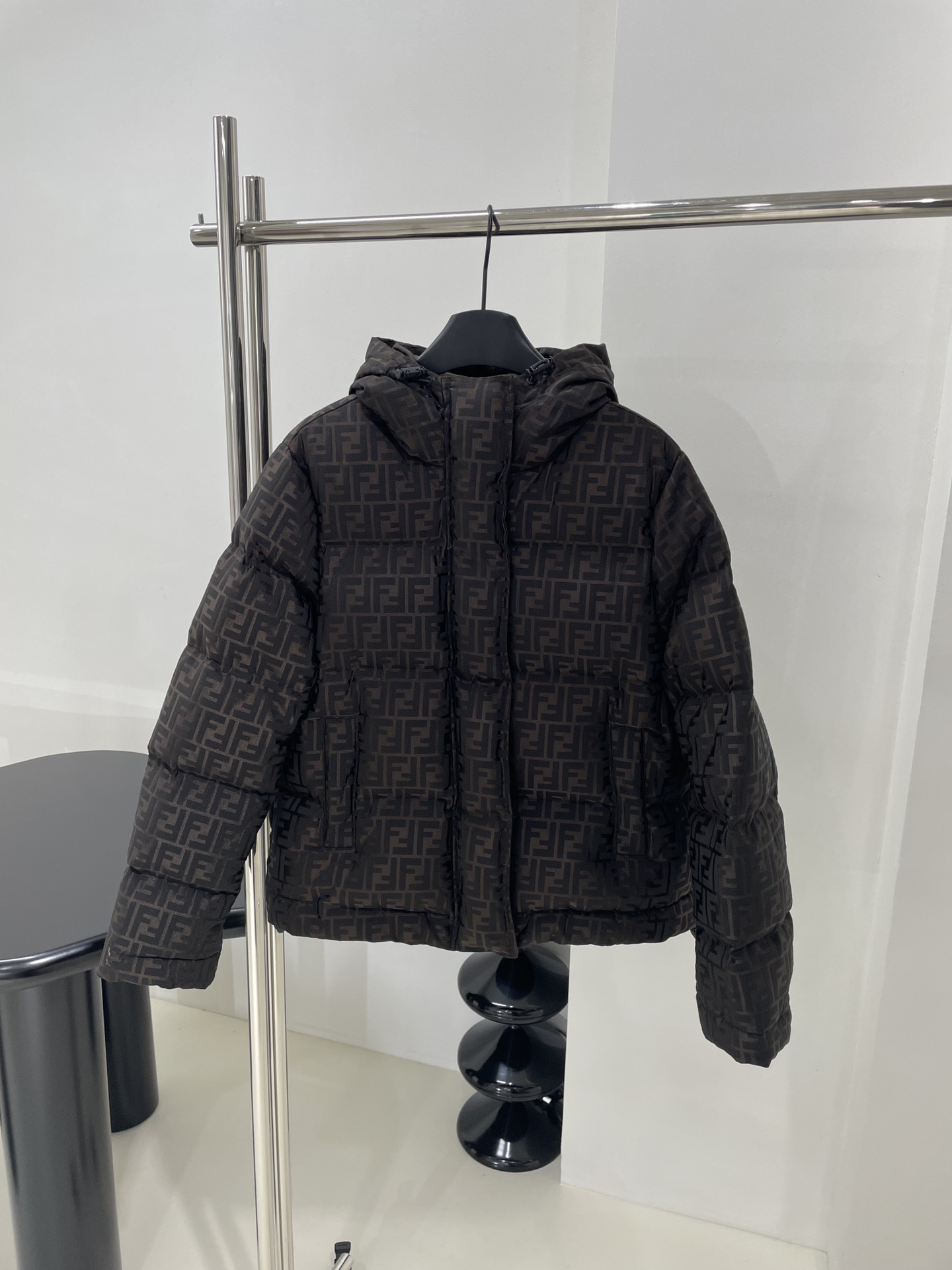 Bagsaaa F**di Down jacket Black FF nylon down jacket