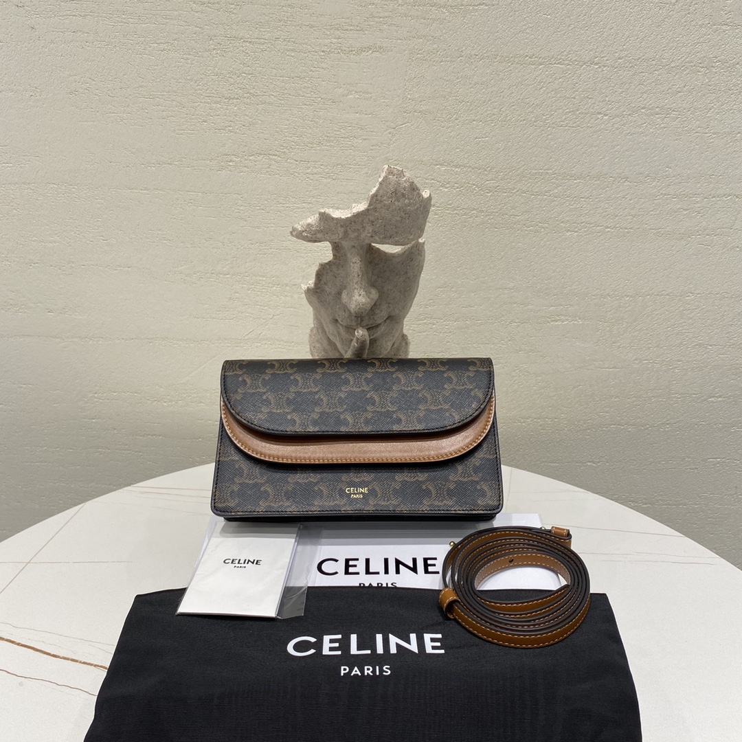 Bagsaaa Ce1i*e Wallet on strap in Triomphe Canvas and Smooth Lambskin - 20 x 12 x 5 CM