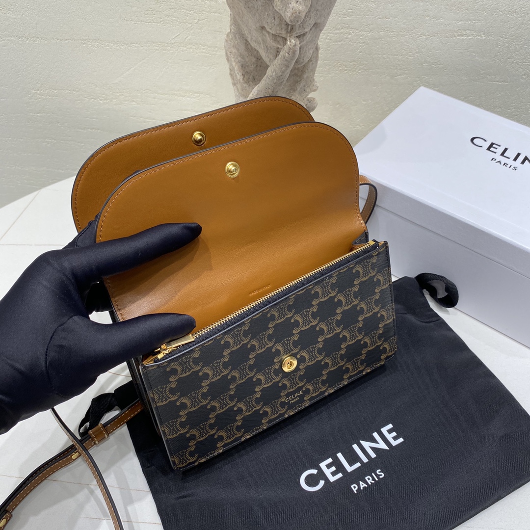 Bagsaaa Ce1i*e Wallet on strap in Triomphe Canvas and Smooth Lambskin - 20 x 12 x 5 CM