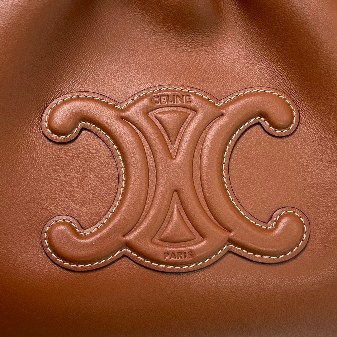 Bagsaaa Ce1i*e Small Cabas Drawstring Cuir Triomphe In Grained Calfskin Brown - 22.5 x 18 x 13 CM