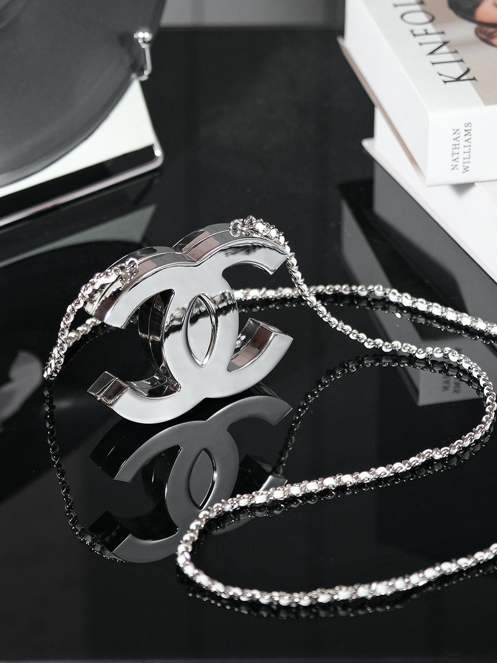 Bagsaaa Ch**el Long Necklace Silver ABE814