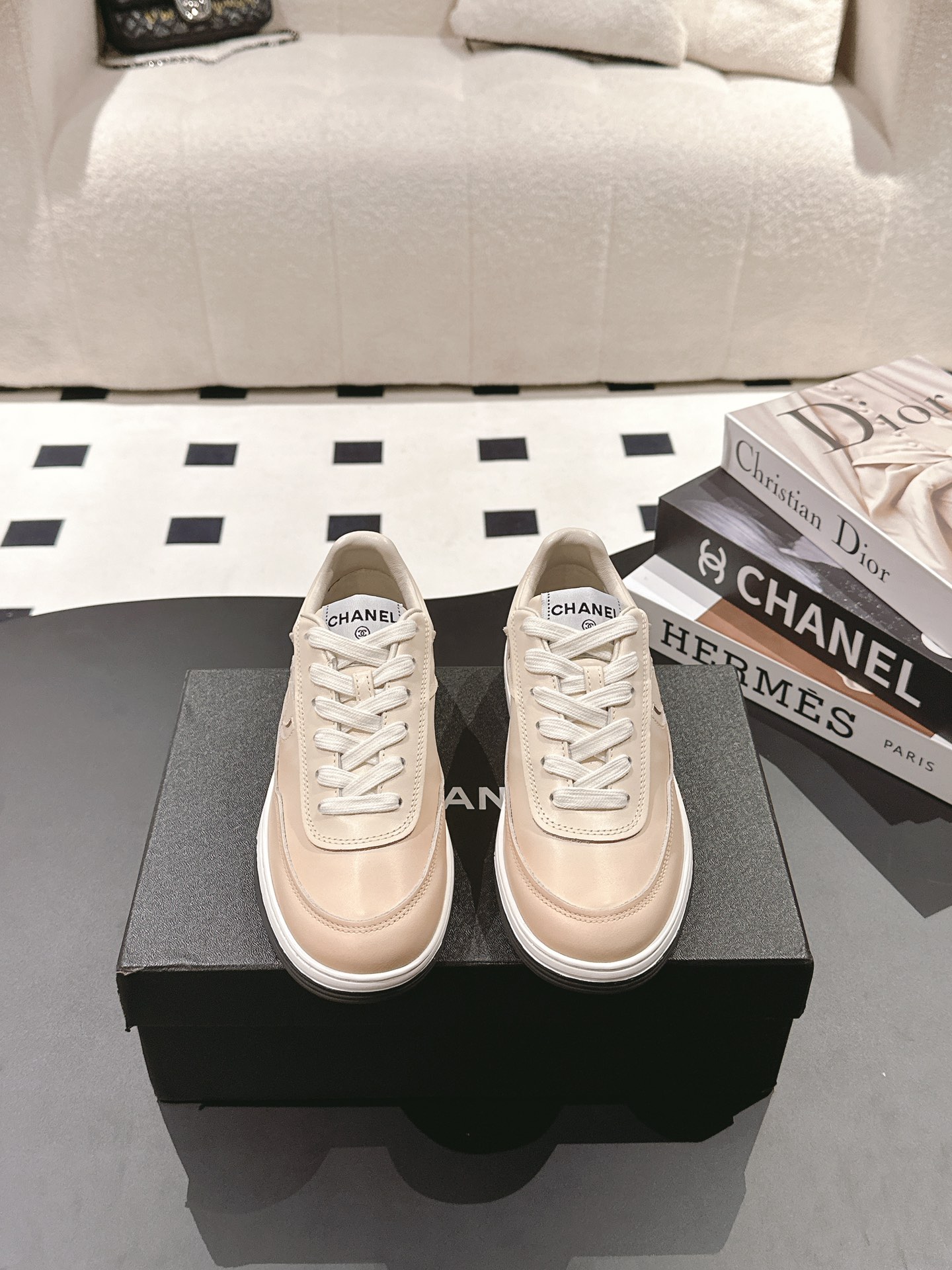 Bagsaaa Ch**el Sneakers Beige Printed Calfskin G46082