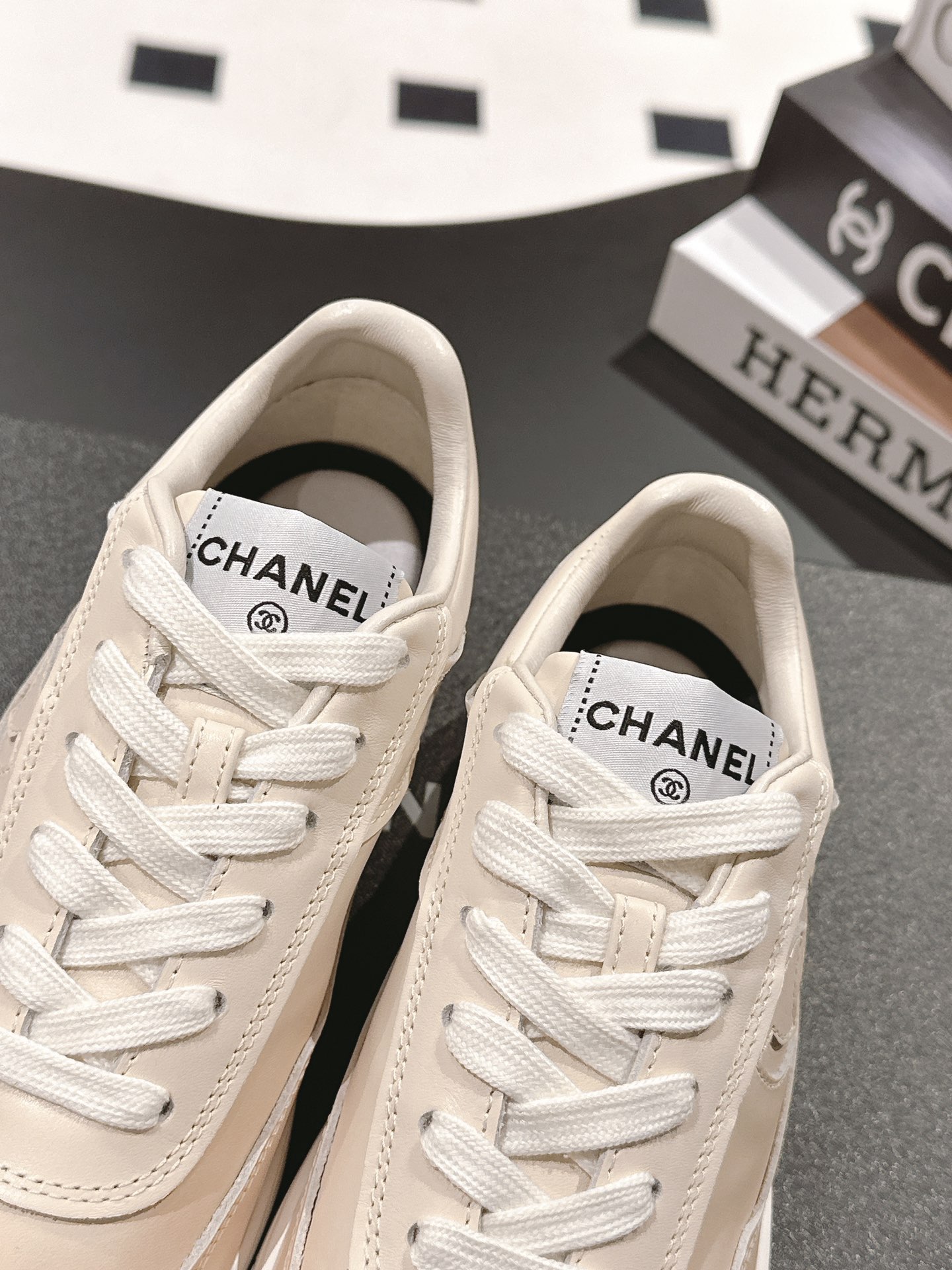 Bagsaaa Ch**el Sneakers Beige Printed Calfskin G46082