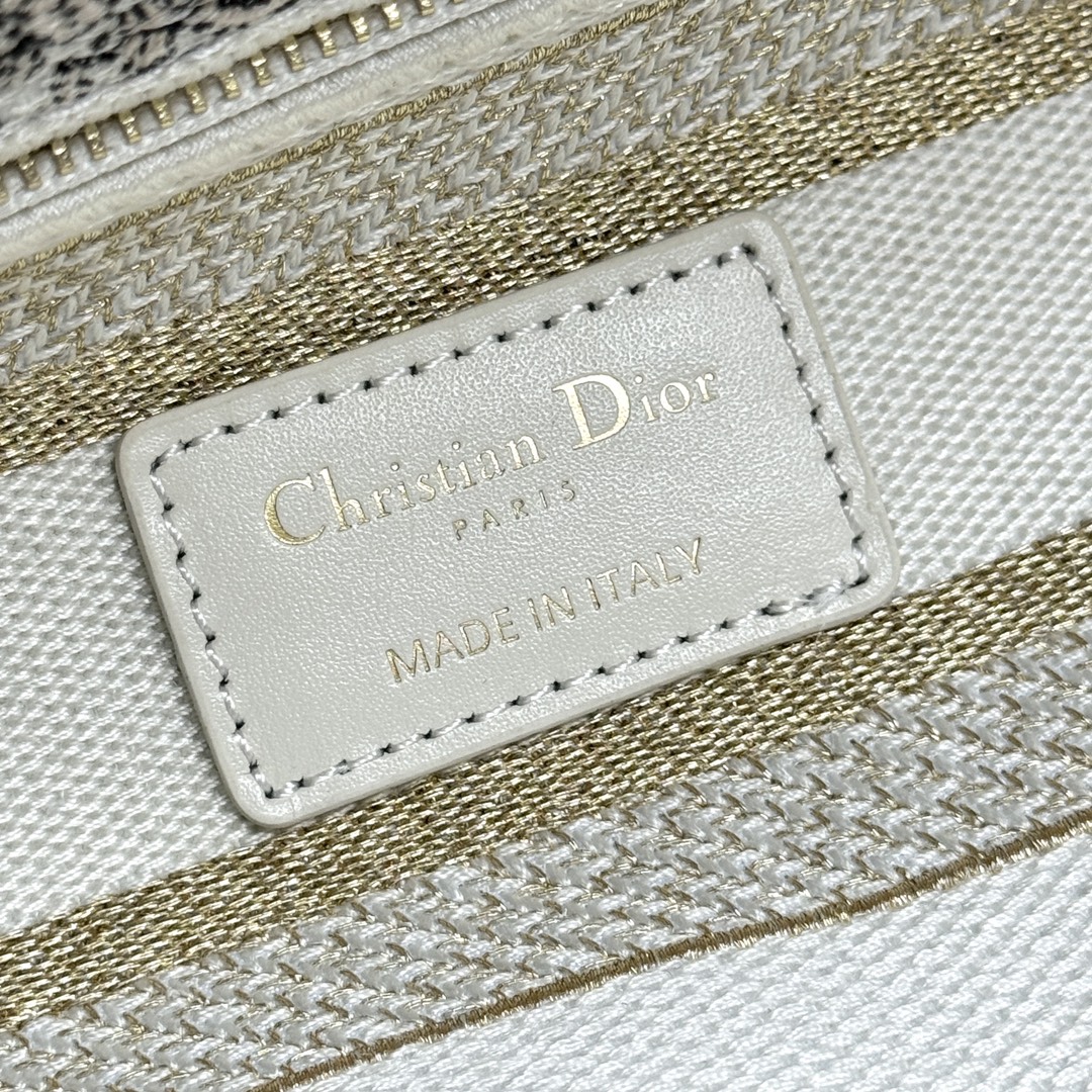 Bagsaaa D10r Medium Lady D-Lite Bag Latte Embroidery with Gold-Tone D10r Around the World Motif - 24 x 21 x 12 cm