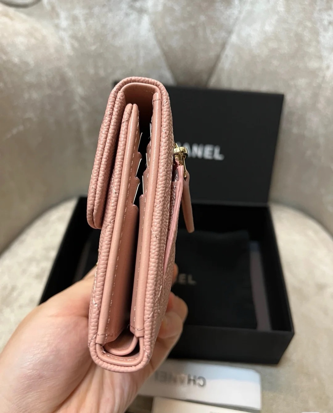 Bagsaaa Ch**el Light Pink Caviar Wallet - 11x10cm