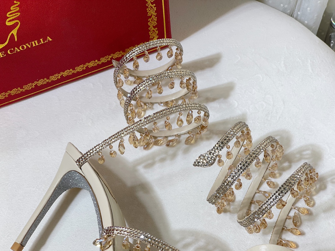 Bagsaaa Rene Caovilla Cleo crystal-embellished Heels Beige